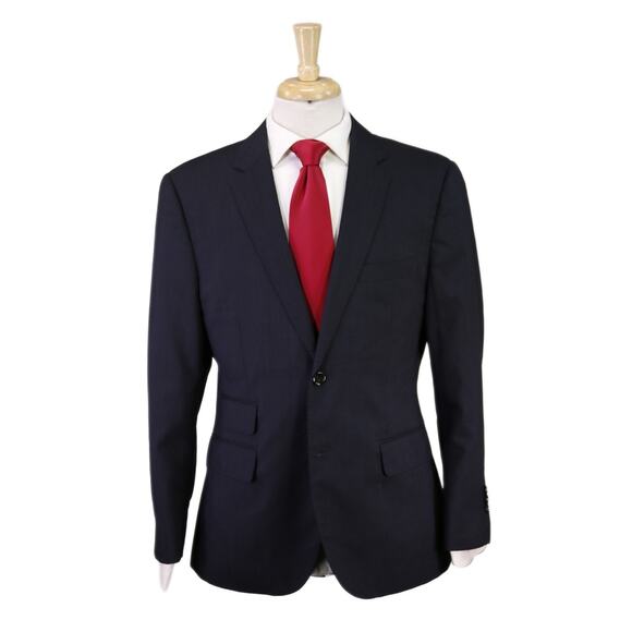 Indochino Black Blue Thin Striped 2-Btn Wool Slim Fit Suit 42S - Picture 1 of 10